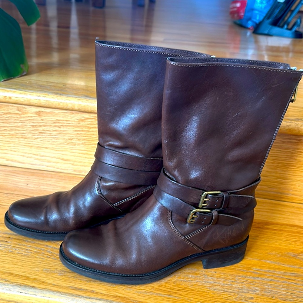 J. Crew Size 8 Moto Boots Brown Leather with Buckle Straps